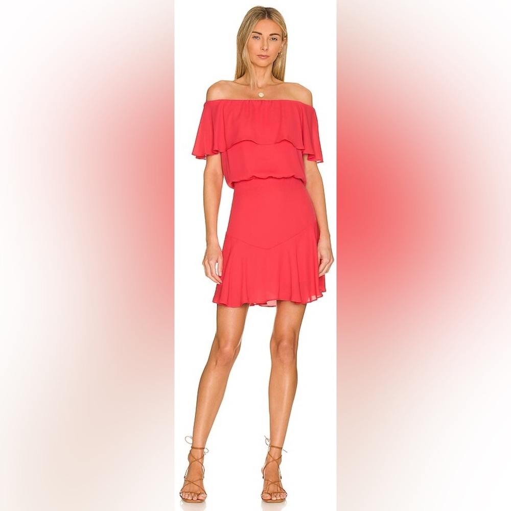 KRISA from Revolve Off Shoulder Ruffle Dress In Rio Size Small New with tags